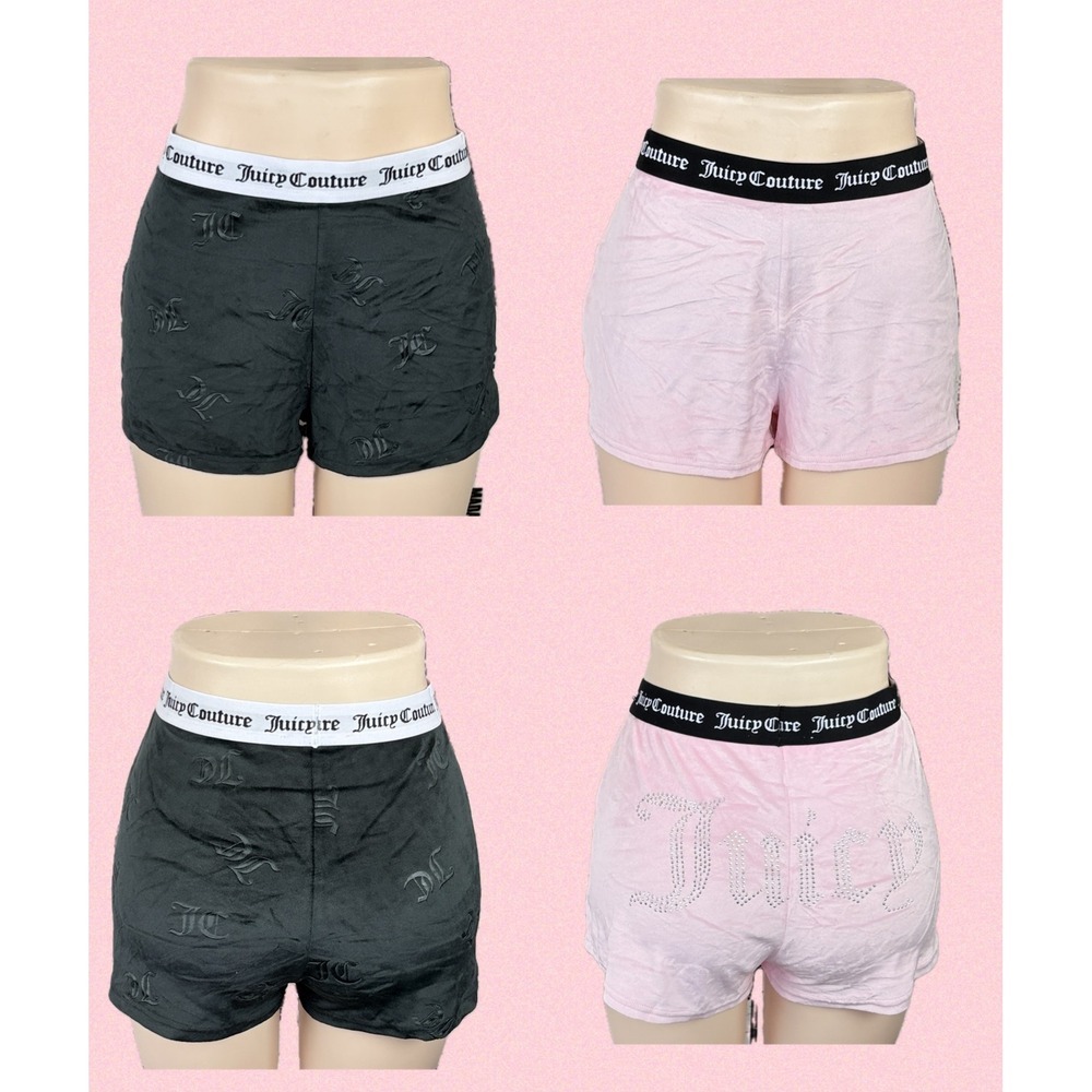 Juicy Couture Womens Velour Sleep Shorts 2PK XL Pink Rhinestone Black Monogram